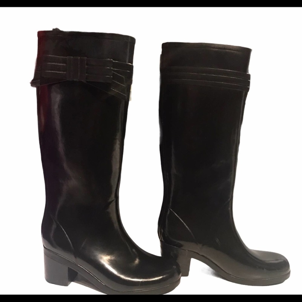 Kate Spade “Randi too” heeled rain boots w/bow